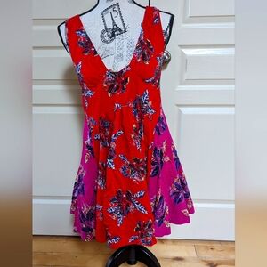 Free People "Thought I Was Dreaming Red And Purple" Floral Mini Dress - Size M